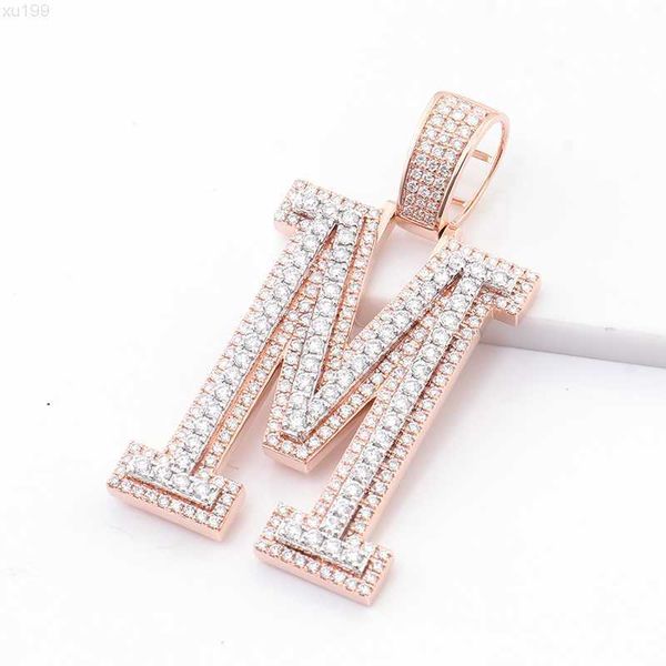 

men's iced out pendant initial necklace 10k solid gold letter m pendant hip hop jewelry real diamond pendant customize jewelry, Silver