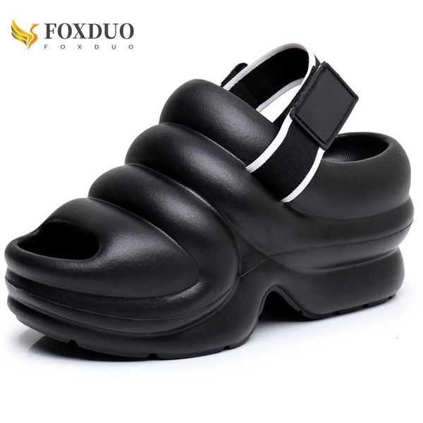 

sandals summer high heel platform slipper thick sole soft slides with elastic outdoor fashion ladies beach shoes 230809, Black