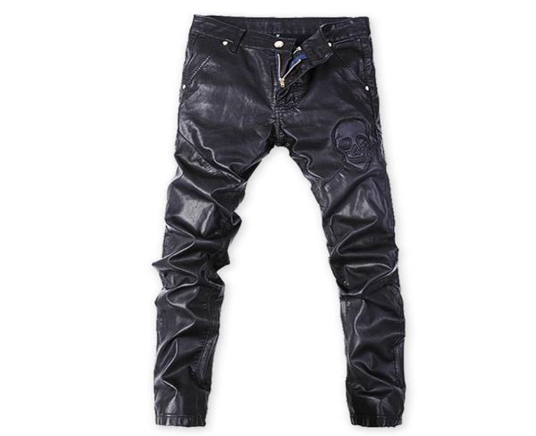 

autumn and winter new trendy black skull print leather pants slim korean version of the motorcycle foot windproof pants men039s8261184