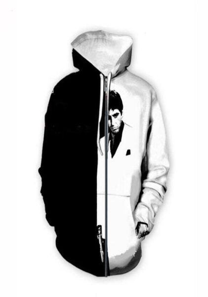 

scarface 3d print fashion hoodie men women harajuku funny sweatshirts zipper hoodies hip hop quality plus size clothes hk0821675898950246, Black