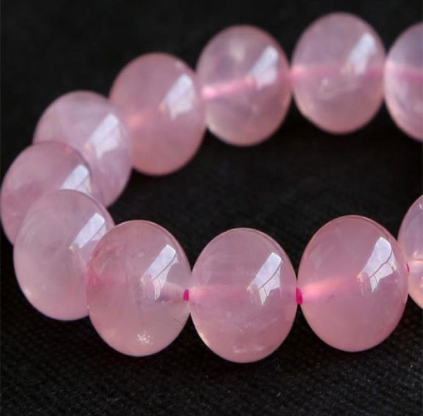 

whole genuine natural rose quartz pink crystal finished stretch bracelet round big beads 14mm diy jewelry 029867824223