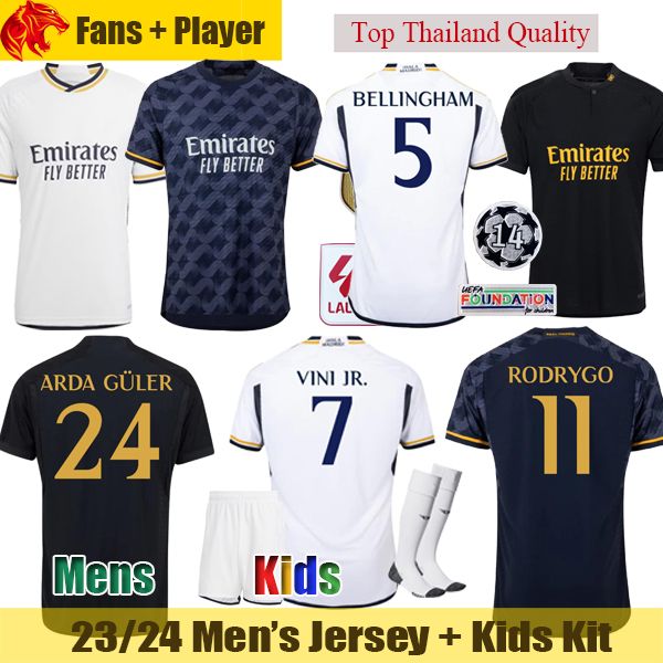 

2324 real madrids soccer jerseys bellingham 2023 2024 vini jr fans player version modric rodrygo valverde football shirt arda guler e.milita, Black;yellow