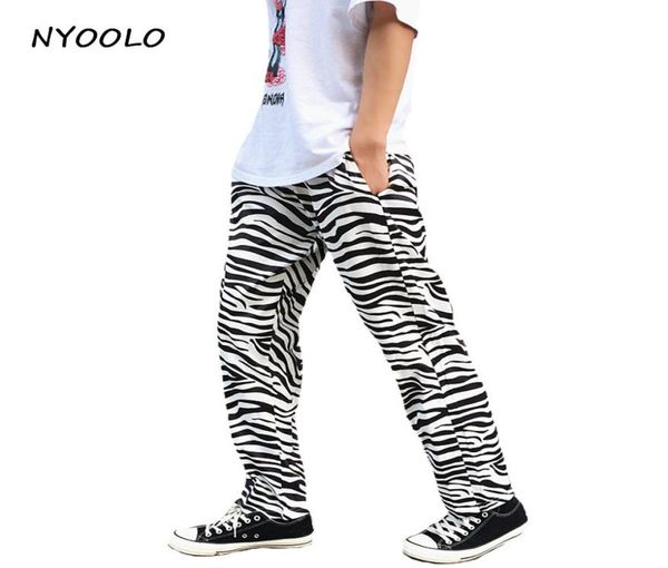

nyoolo vintage zebra striped paern harajuku design elastic waist loose casual straight pants womenmen hiphop trousers8575505, Black;white