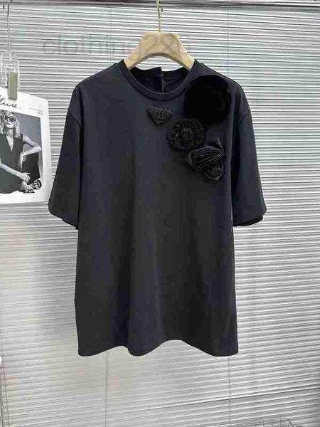

women's t-shirt designer 2023 summer new short sleeves low key 3d flower decoration pure cotton small design sense fashion 6wby, White