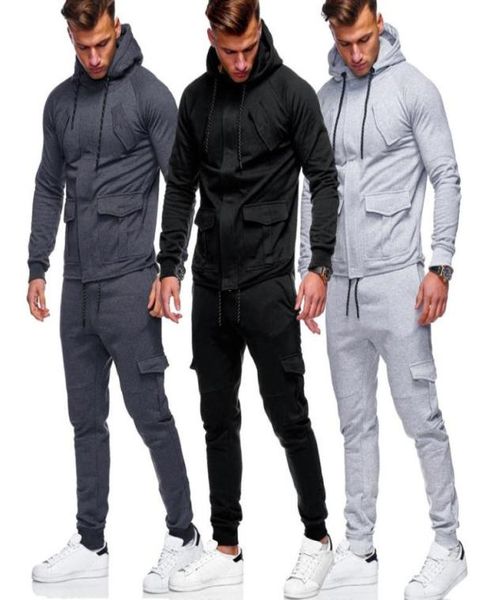 

autumn winter men hoodies set 2018 brand male casual solid tracksuit zipper hooded sweatshirt jacket sweatpants mens tracksuit4649006, Gray