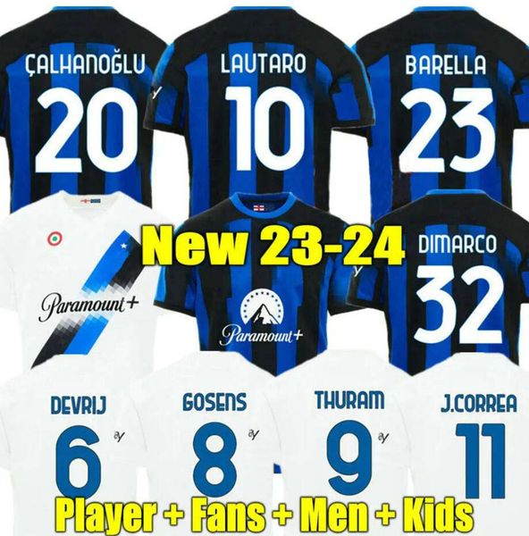 

barella soccer jerseys 23 24 lautaro inters correa thuram acerbi home away third milan uniforms football shirt 2023 2024 men kids kit, Black;yellow