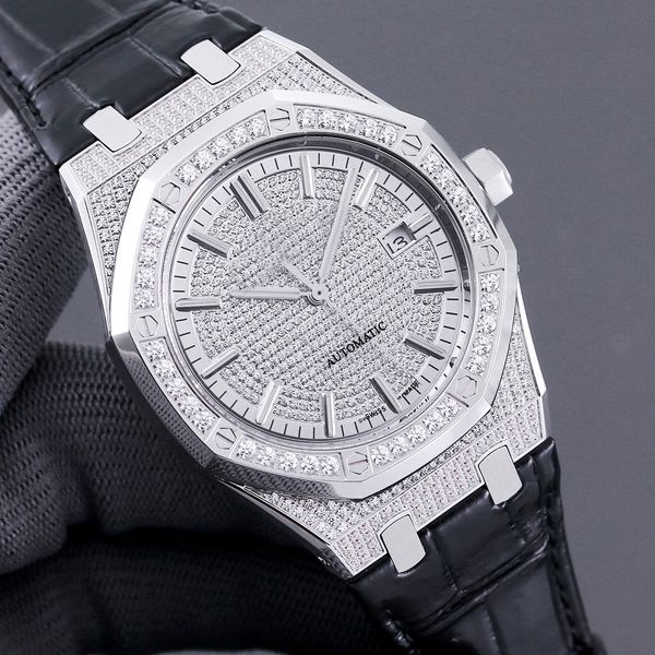 

15452 full diamond wristwatches 904l stainless steel designer watches swiss 3120 automatic mechanical mens watch sapphire crystal power rese, Slivery;brown
