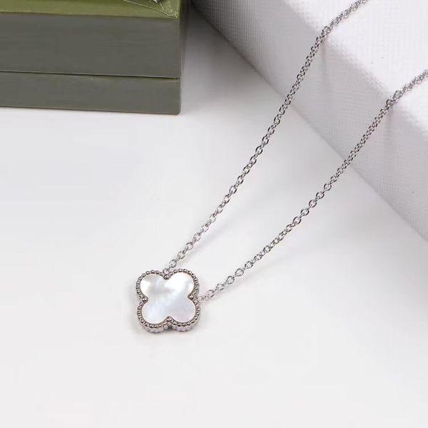 

silver white shell women luxury designer necklace single flower pendant titanium steel couple jewelry wholesale