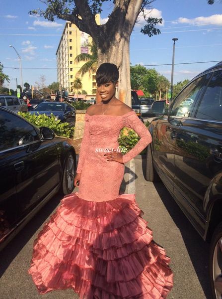 

2k19 long sleeves prom dresses lace off the shoulder ruffles organza mermaid evening gowns 2019 pageant party dresses plus si3531155, Black