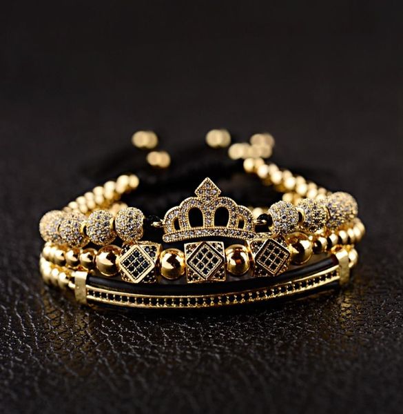 

luxury cz king crown charm men039s copper bead macrame bracelets fashion geometric long tube set braceletsbangles for women y28438509, Black