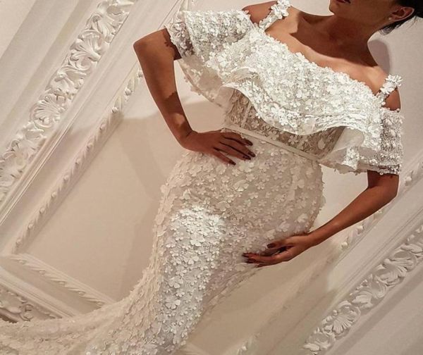 

floral applique mermaid prom dresses fashion off shoulder zipper back lace sweep train party dress glamorous saudi celebrity eveni5811343, Black