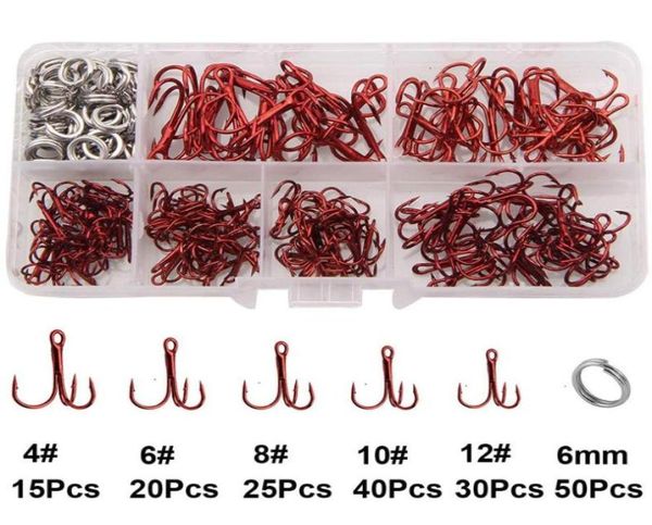 

fishing hooks 180pcsbox treble tackle kit high carbon steel round bend with stainless double split rings7951809