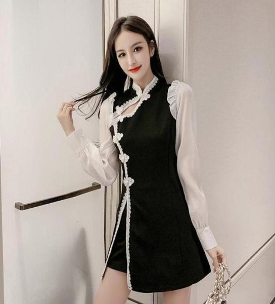 

luxury cheongsam net red suit women039s long sleeve 2021 spring and autumn temperament improved cheongsam waist closing thin dr7659408145, Blue;red