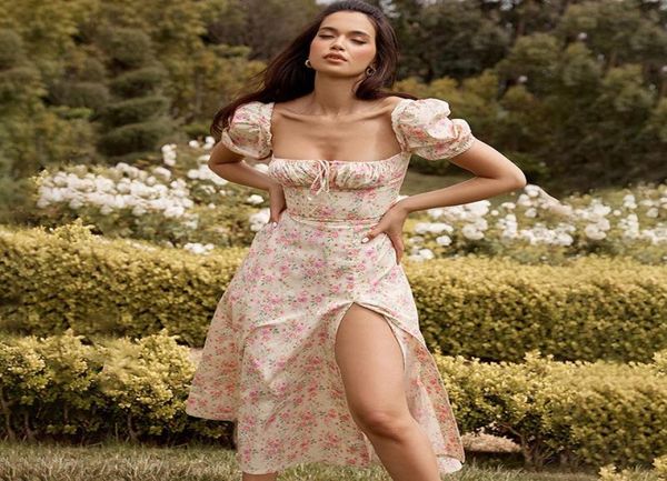 

holiday ditsy floral midi sundress split puff sleeve princess milkmaid summer cottagecore aesthetic fairycore tallulah garden part1022719, Black;gray