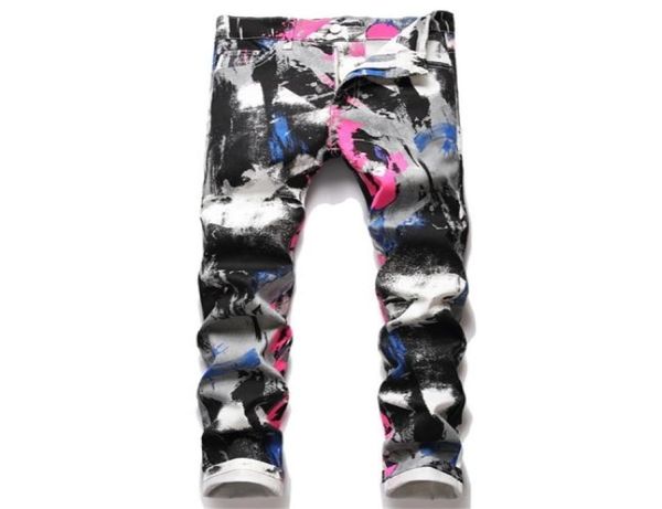 

art ink digital printed jeans men slim fit 2021 designer hip black jeans pants male streetwear paint stretch party jeans x06213559956, Blue