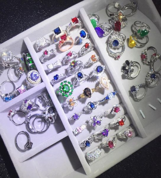 

micro inlaid semiprecious stone ring colored zirconium rings real gold plated without fading fashion 925 mixed batch female2600267, Golden;silver