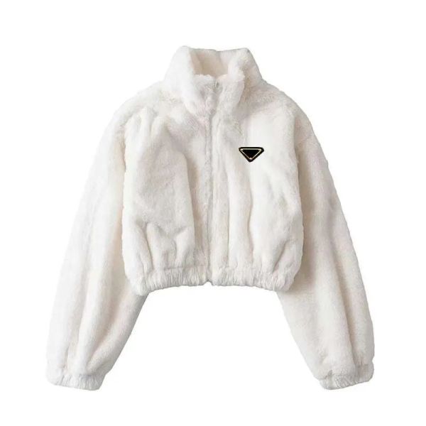 

Womens Jacket Wool Down Coats Woman Thick Jackets Plush Windbreaker Long Sleeves With Letters Budge Coat -L, White