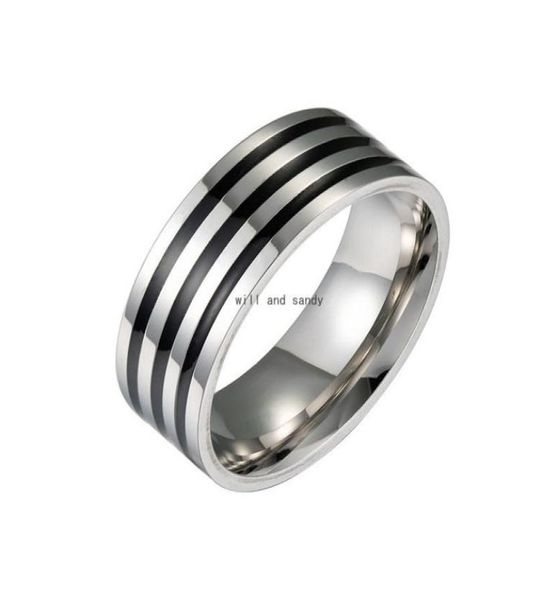 

8mm stainless steel black circel ring enamel band women mens finger rings fashion jewelry will and sandy6811312, Silver