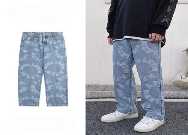 

mne039s printed oversize hip hop jeans joggers fashion streetwear baggy denim trousers painted jean pants loose fit7138557, Blue
