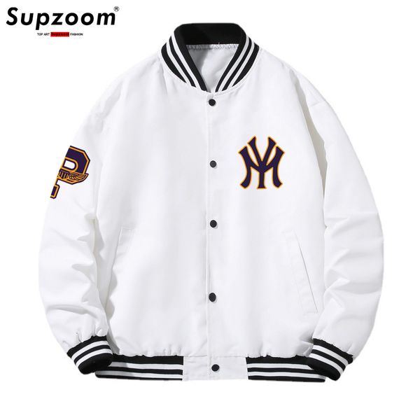 

mens jackets supzoom arrival letter rib sleeve fashion single breasted casual bomber baseball jacket loose cardigan coat 230810, Black;brown