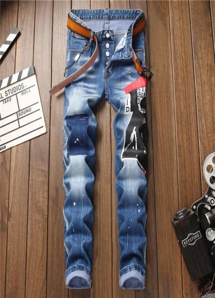 

mens designer jeans black luxury ripped skinny biker moto pants pour cool hommes men s hip hop denim rock revival7057942, Blue