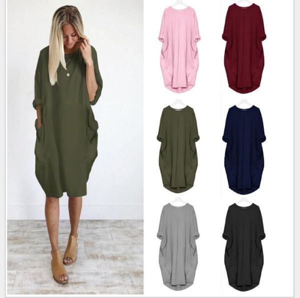 

women casual spring dress 12 sleeved cotton linen dress oversize loose pockets tunic dress women1903654, White;black