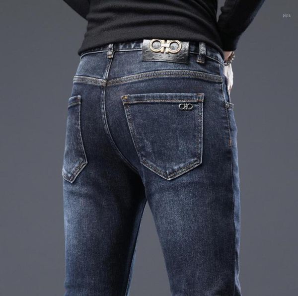 

men039s jeans trousers cotton straight elastic italy ferraga brand business pants classic winter denim male4904144, Blue