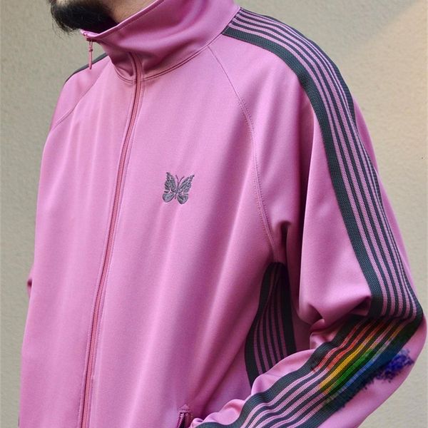 

mens jackets pink stripe needles jacket men women 1 butterfly embroidery awge coats 230809, Black;brown