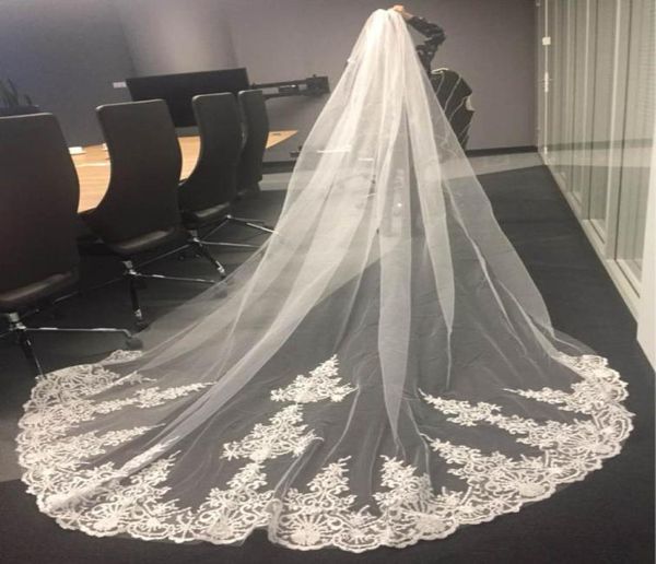 

4 meters one layer long white ivory lace wedding veil with comb velos de novia bridal veil4828663, Black