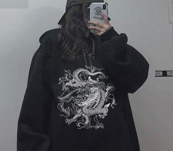 

women sweatshirt hoodie cute hip hop kawaii ullzang harajuku dragon korean funny vintage drop tee print punk clothes3993146, Black