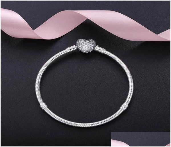 

charm bracelets authentic 925 sterling sier heart charms bracelet with box fit p european beads jewelry bangle real for women dhbaz2603640, Golden;silver