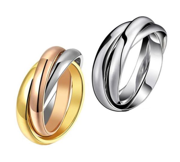 

yellow rose gold silver colors 3 circles finger ring for woman man wedding jewelry 316l stainless steel high polished1441996