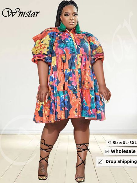 

plus size dresses wmstar size 4xl 5xl women's clothing tie dye loose casual cute ball gown shirts midi dress wholesale drop 230809, Black
