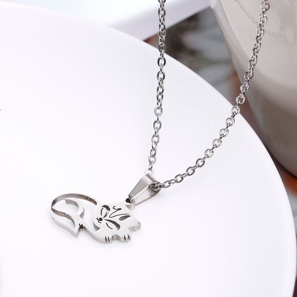 

10pc/lot fashion hollowed lying cat pendant necklaces women simple long chain necklace stainless steel party jewelry gift sn008, Silver