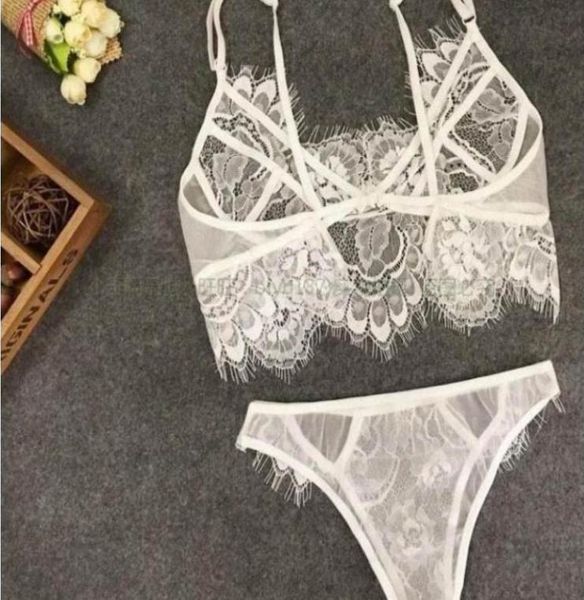 

women separated sleepwears hollow out lace bralet bra lace lingerie outfit and pantie sets large size lace underwear suits6209451, Black;white