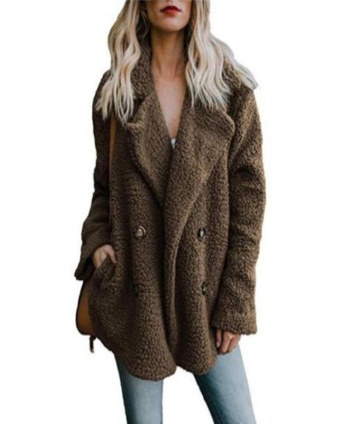 

weweya winter 2018 warm fluffy outwear winter coat women faux fur coat women pocket button teddy jacket female woman jacket2740824, Black