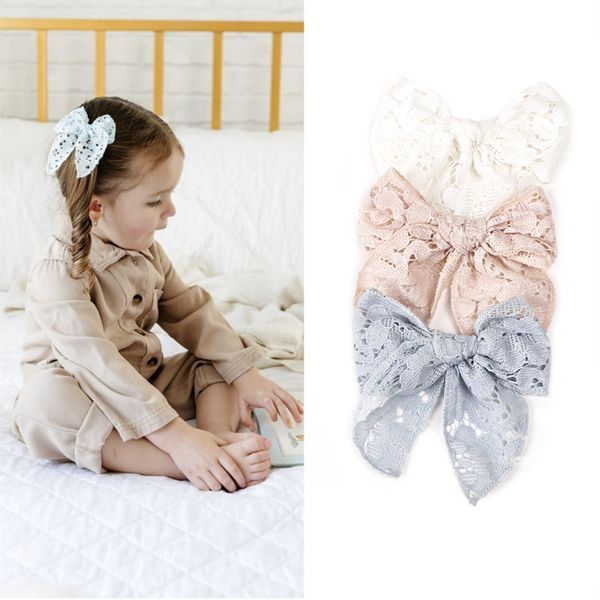 

16209 ins new children's hair accessories bowknot hair clip girls princess lace hollowed-out bow hairpin european baby dovetail side ba, Slivery;white