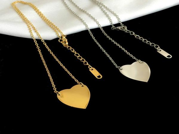

europe america fashion style lady 316l titanium steel engraved letter 18k plated gold necklaces with single heart pendant 3 color9581779, Silver
