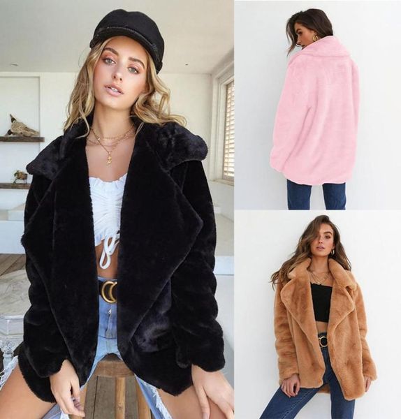 

new autumn winter fleece faux fur jacket coat fashion ladies women long sleeve open front turn down collar outerwear 20199828049, Black;brown