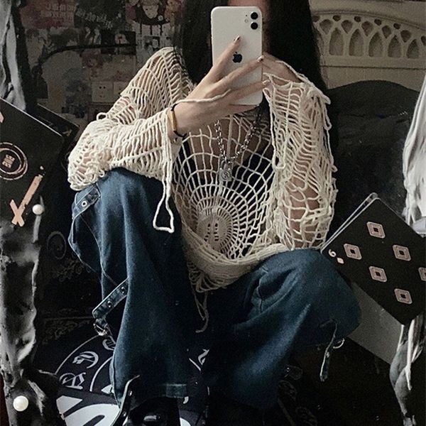 

women s sweaters y2k clothesy2k spider web hollow hole design spice girl hooded pullover knit sweater women korean fashion 230809, White;black