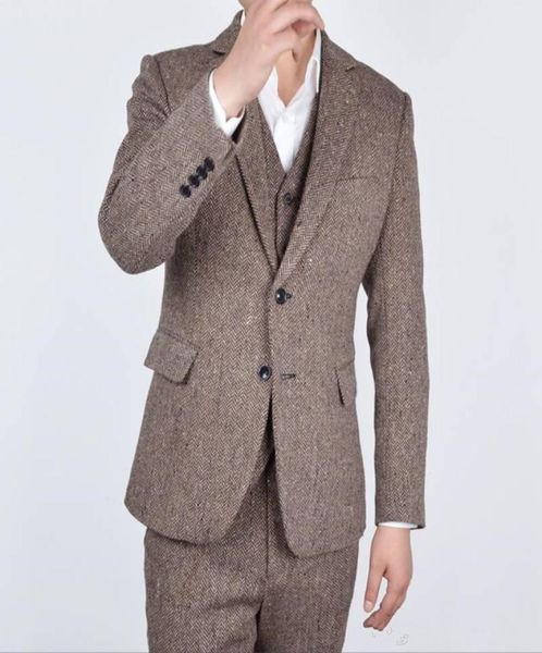 

new arrival two button tweed groom tuxedos notch lapel groomsmen mens wedding business prom suits jacketpantsvest 3309491899, Black;gray