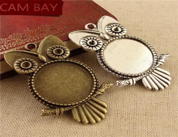 

20pcs metal owl pendats necklace settings fit 20mm 25mm round cabochon base diy pendant blank tray bezel jewelry accessories1293048, Slivery;crystal