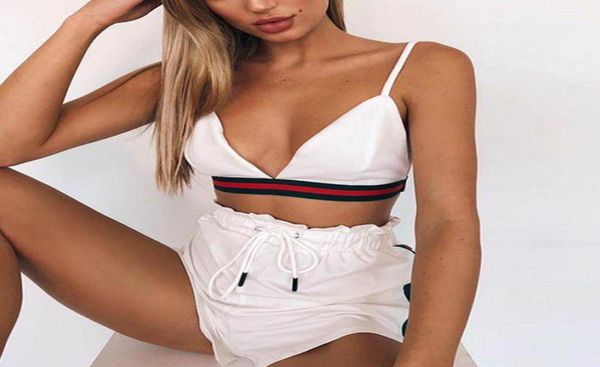 

fashion two pieces women set bra crop with high cut tie elastic waist shorts suit outfits beachwear women sets12748210, Gray
