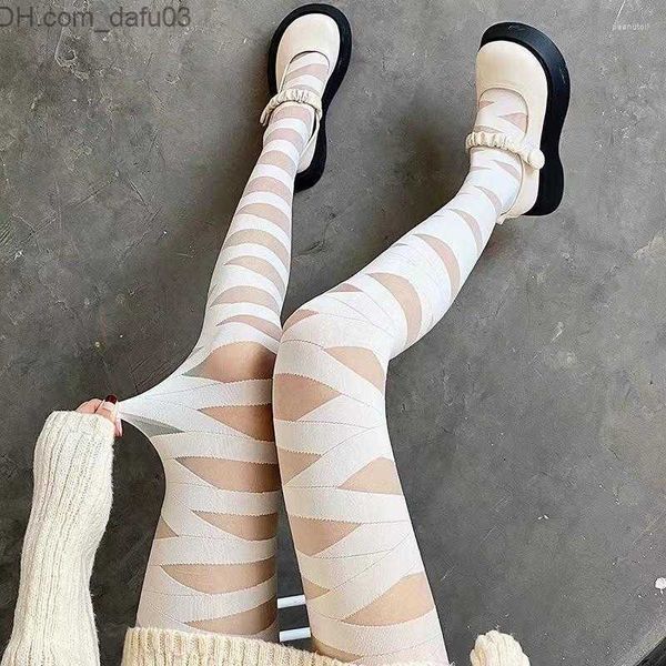 

socks hosiery women socks cross strap stockings japanese pantyhose jk silk black tights anime cosplay bandage girl cute loli z230811, Black;white