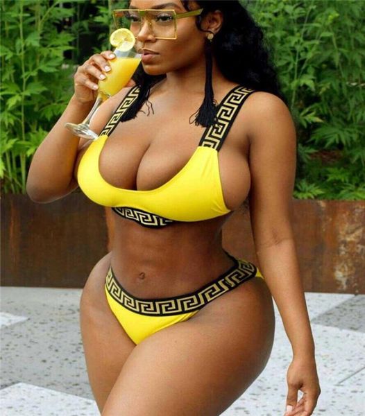 

new women swimwear bikini threepiece suit swimwear women letter push up swimsuit bandage biquinis bathing suit ls61684380227, White;black