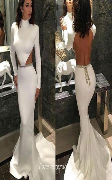 

fashion women backless beading prom dress elegant high neck with long sleeves evening party reception gown custom made plus s1408677, Black