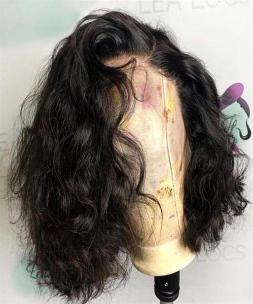 

lace front human hair wigs 13x4 short curly wigs remy brazilian for women pre pluck natural color bleached knot303e87758336687364, Black