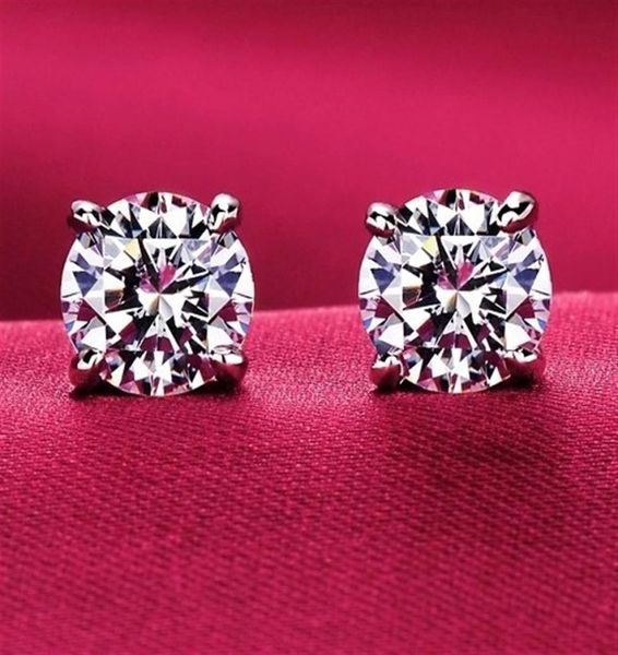 

luxury women men classic 4 prong cz diamond stud earrings 18k white gold silver wedding post earrings cz size 4mm 5mm 6mm 82269806, Golden;silver