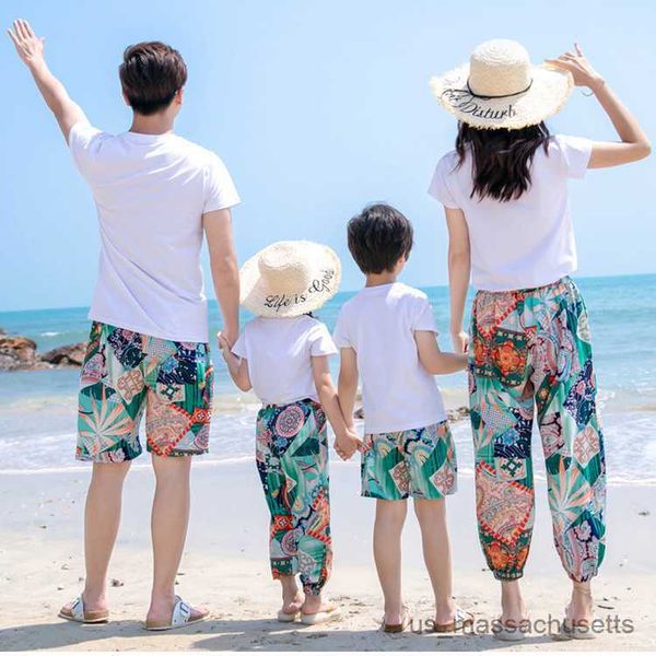 

family matching outfits summer beach family matching outfits mother daughter dad t-shirt short pants holiday couple lovers matching outfit r, Blue
