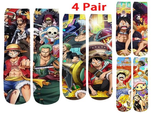 

men039s socks cloocl 4 pairs anime onepiece 3d printed cartoon luffy straight for men women party gift short sock2203924, Black